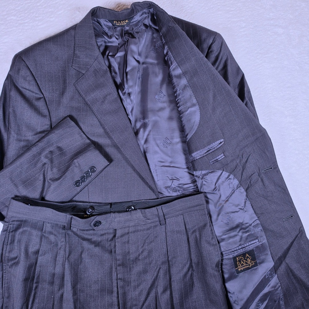 Jos. A. Bank Signature Gold Mens 42L Grey Wool Pinstripe Suit 00998 01202
